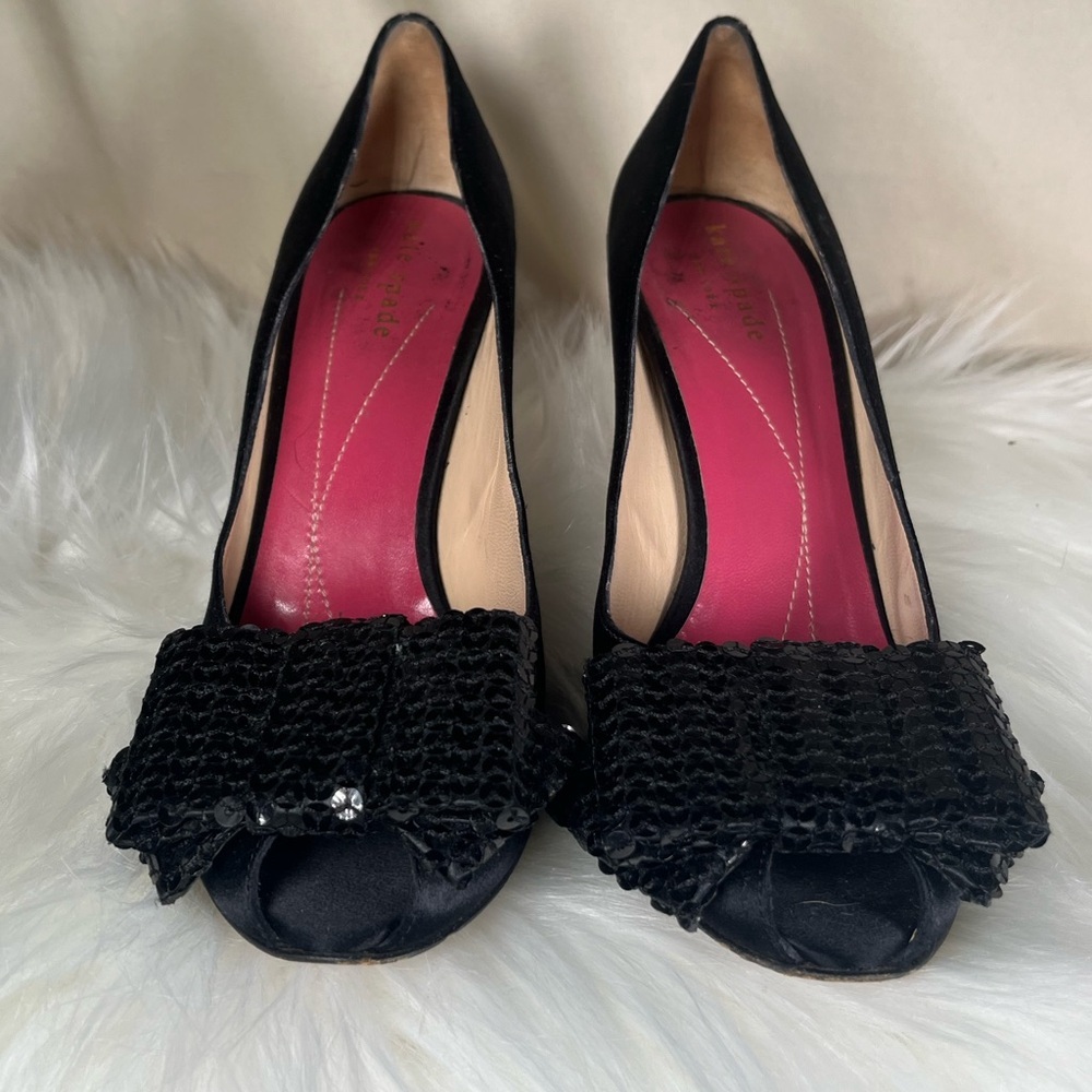 Kate Spade Black Peep-Toe Heels With Bow